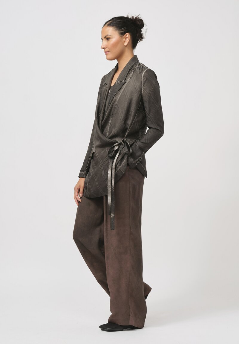 Uma Wang Silk Khloe Jacket in Grey Brown Check	