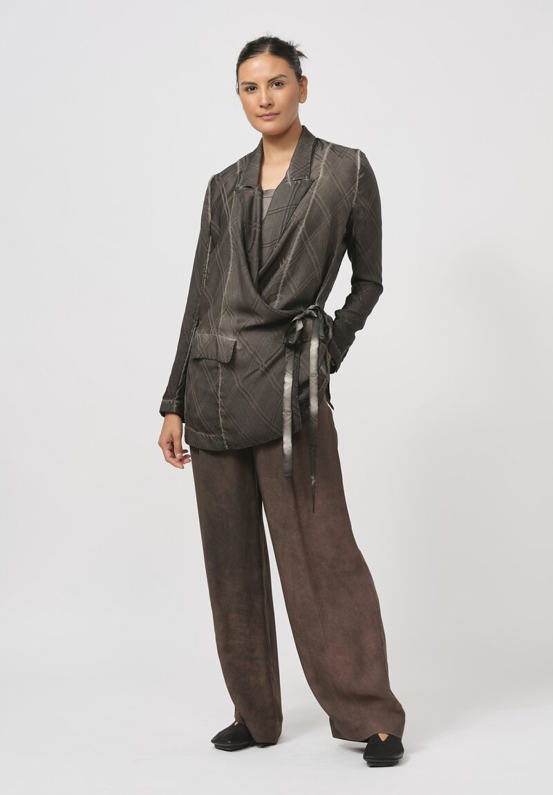 Uma Wang Silk Khloe Jacket in Grey Brown Check	