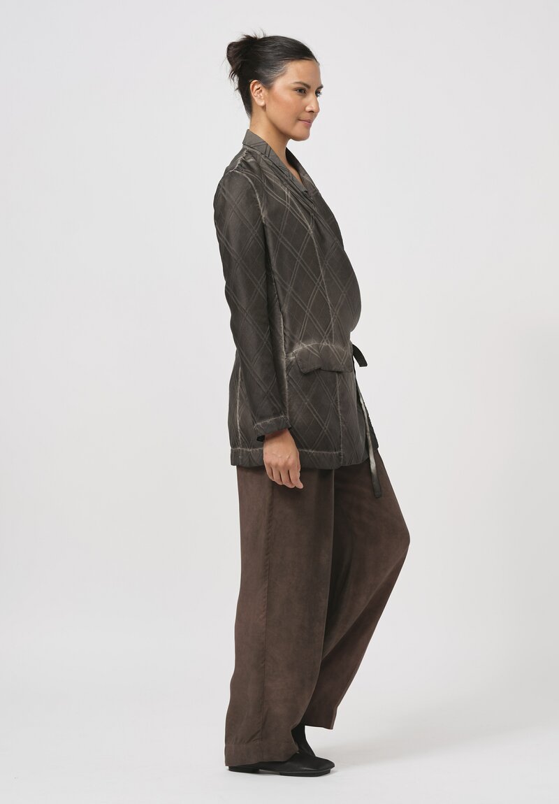 Uma Wang Silk Khloe Jacket in Grey Brown Check	