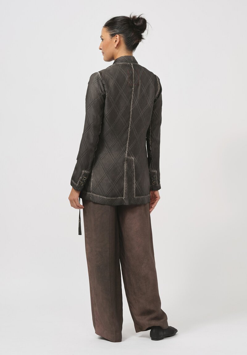 Uma Wang Silk Khloe Jacket in Grey Brown Check	