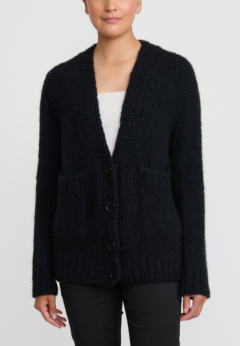 Wommelsdorff Hand Knit Cashmere & Silk Luna Cardigan in Navy Blue