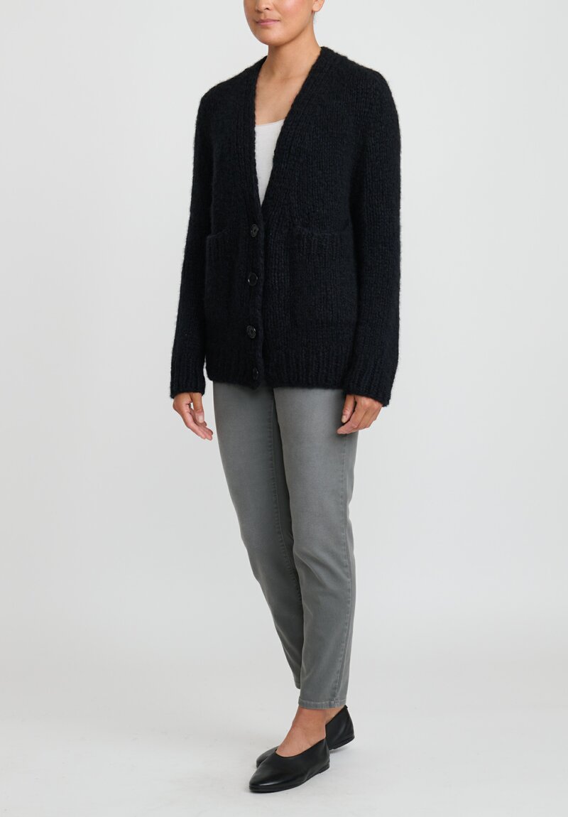 Wommelsdorff Hand Knit Cashmere & Silk Luna Cardigan in Navy Blue