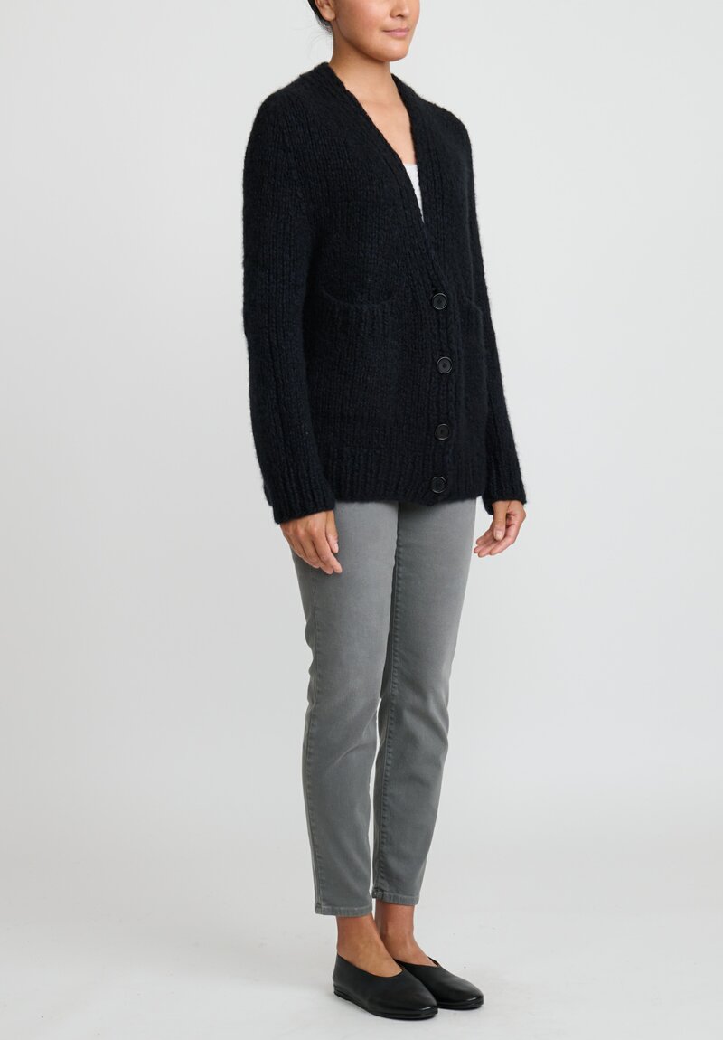 Wommelsdorff Hand Knit Cashmere & Silk Luna Cardigan in Navy Blue