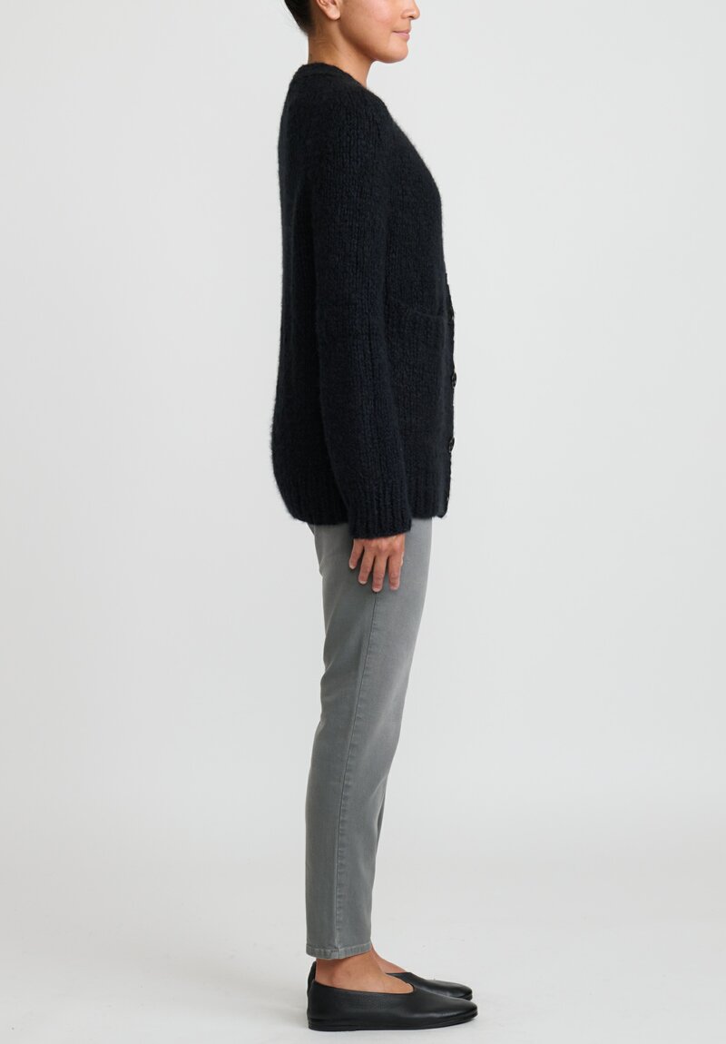 Wommelsdorff Hand Knit Cashmere & Silk Luna Cardigan in Navy Blue