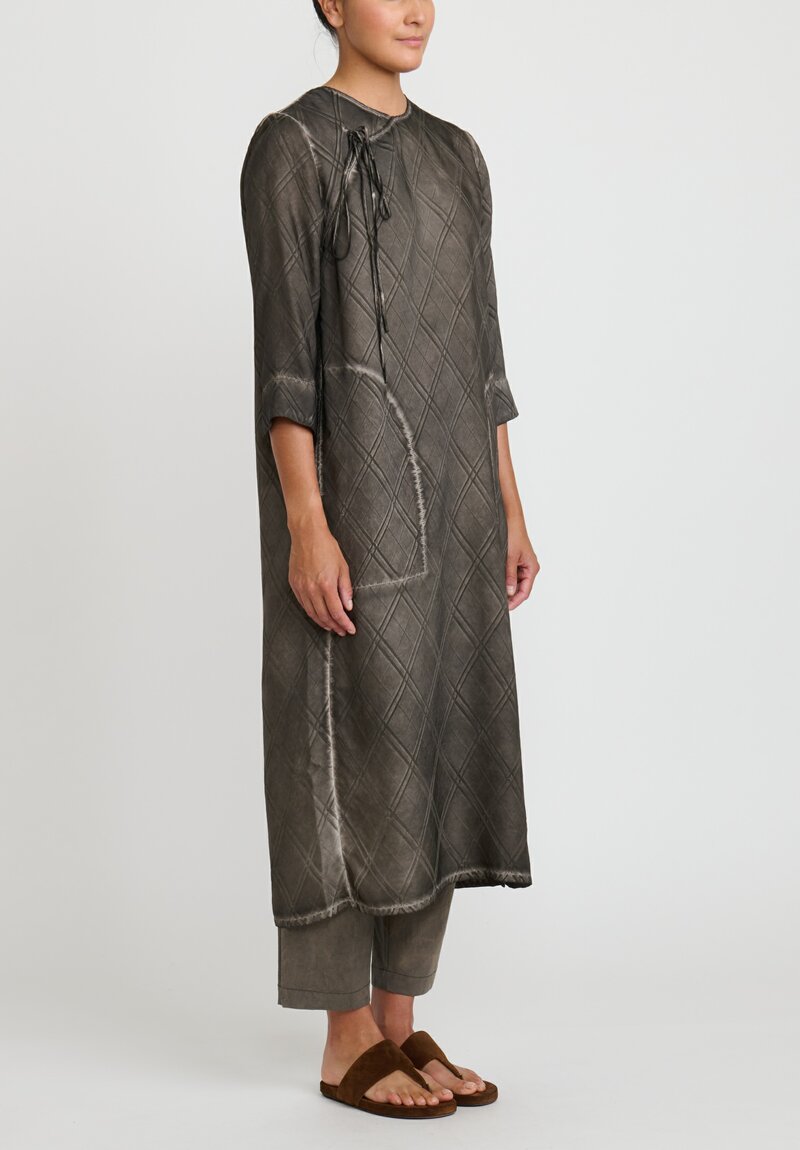 Uma Wang Silk Check Agina Dress in Grey Brown	