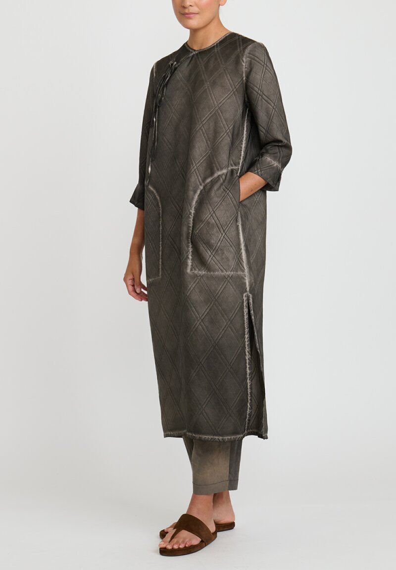 Uma Wang Silk Check Agina Dress in Grey Brown	
