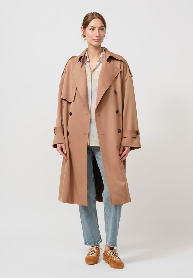 Dries Van Noten Wool Robyn Trench Coat in Camel Brown	