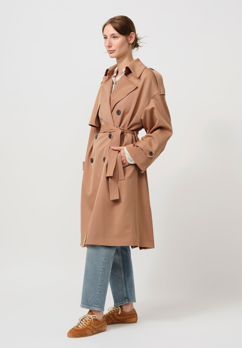 Dries Van Noten Wool Robyn Trench Coat in Camel Brown	