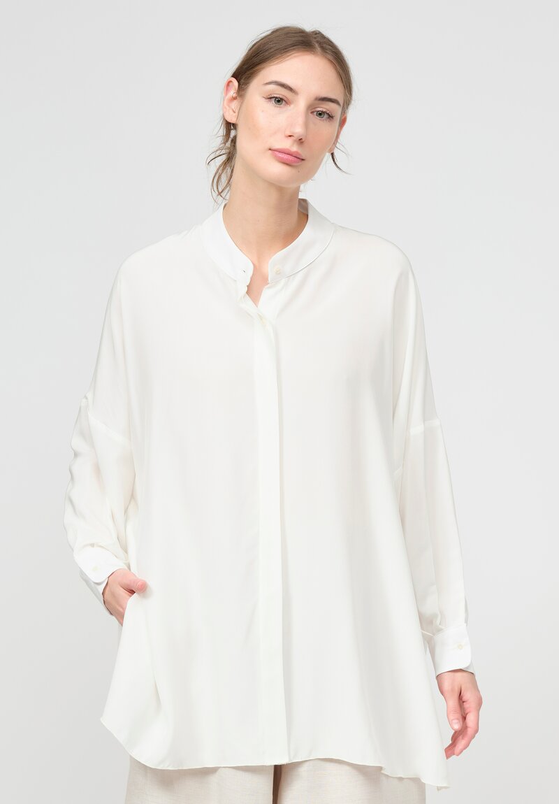 Shi Charmeuse Silk Oversized Shirt in Ivory	