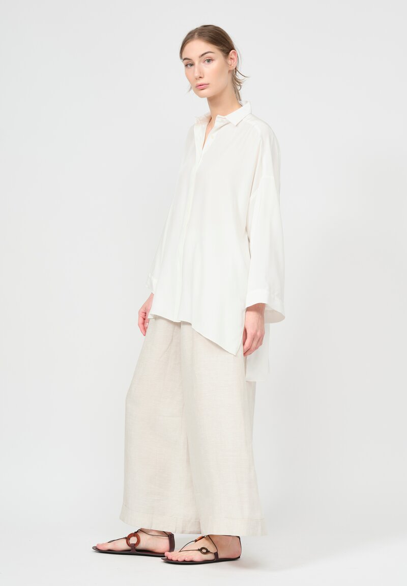 Shi Charmeuse Silk Oversized Shirt in White	