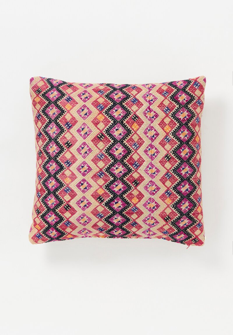 Antique and Vintage Zhuang Cotton & Silk Wedding Blanket Pillow in Fuchsia & Dark Blue II	