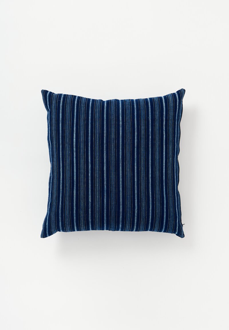 Vintage Han Handwoven Cotton Horizontal Stripe Pillow in Blue