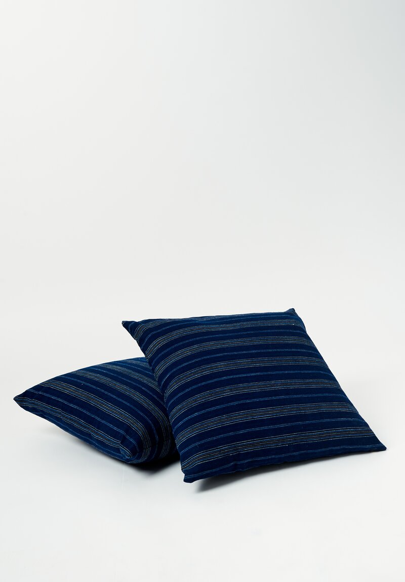 Vintage Songjiang Ticking Stripe Square Pillow in Indigo Blue I	