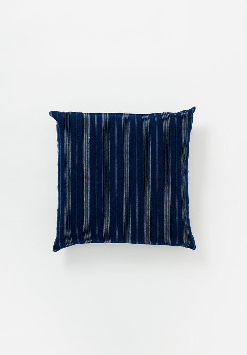 Vintage Songjiang Ticking Stripe Square Pillow in Indigo Blue I	