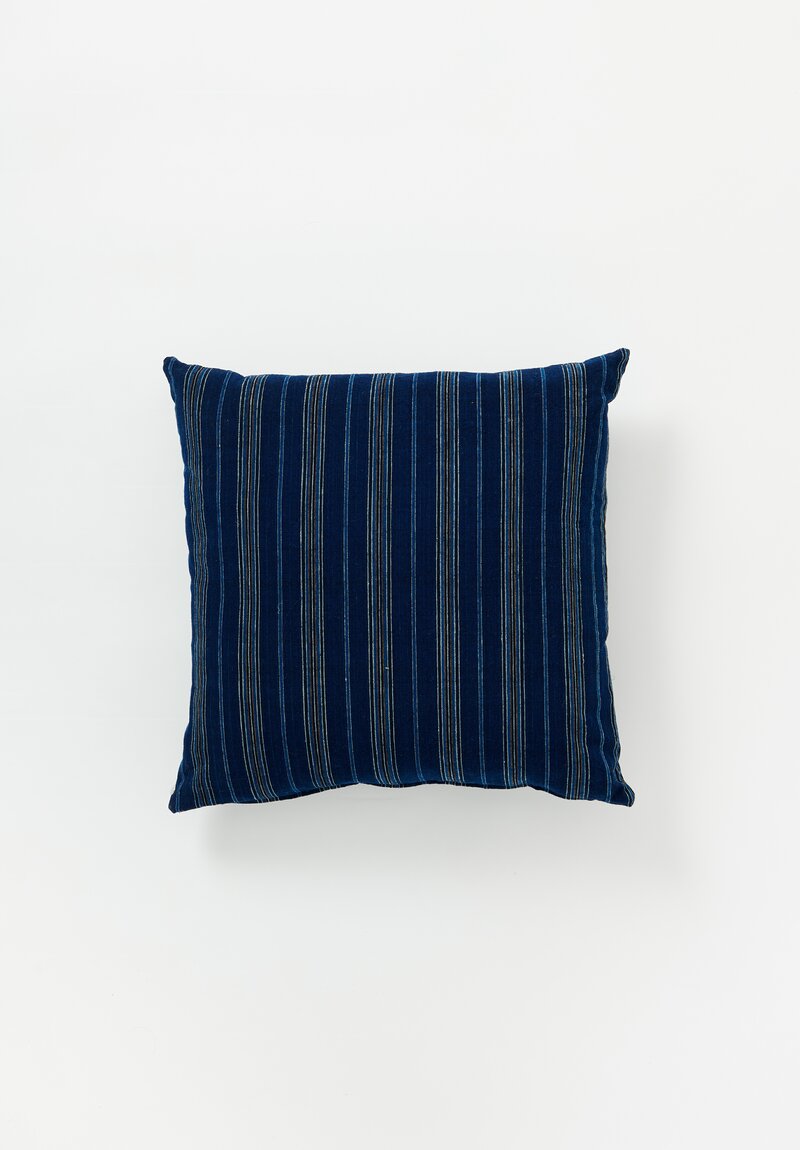 Vintage Songjiang Ticking Stripe Square Pillow in Indigo Blue II	