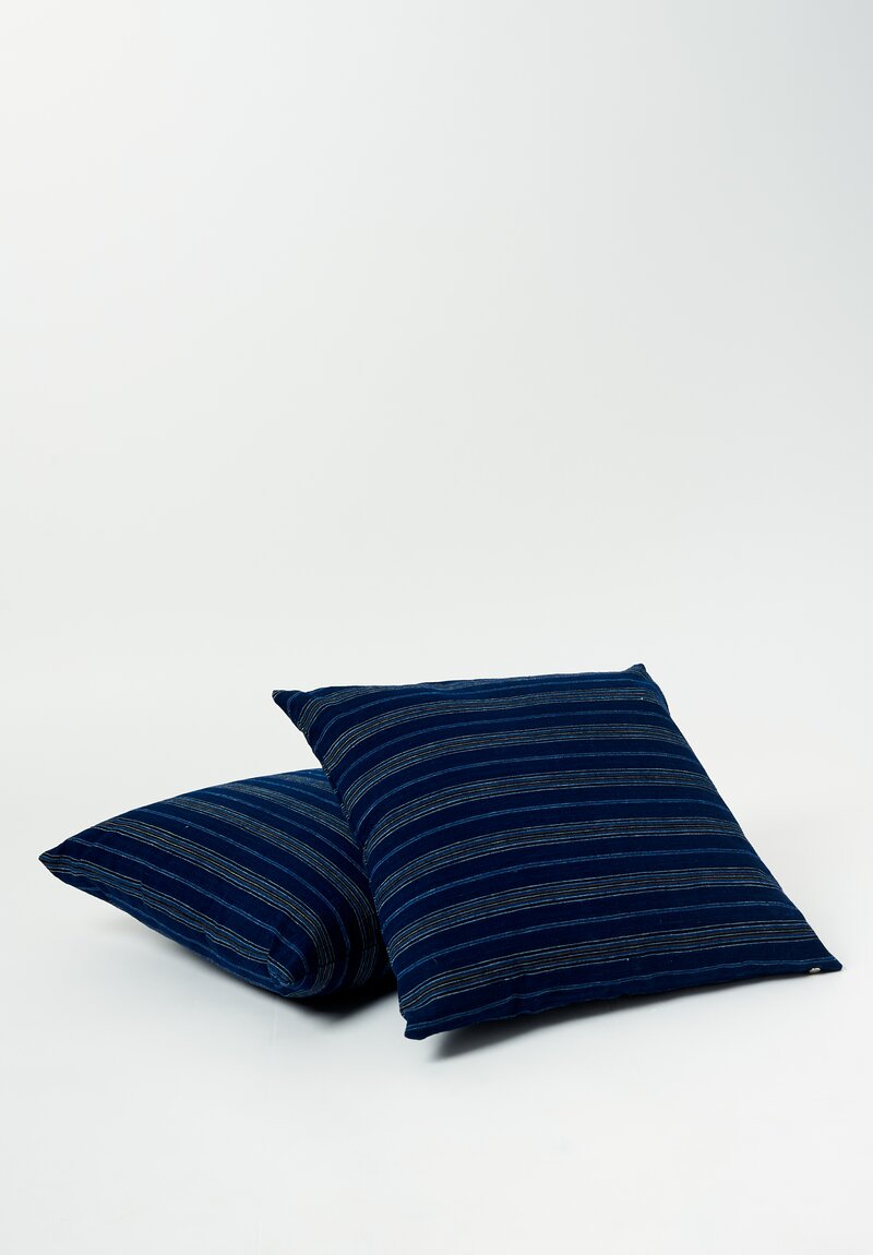 Vintage Songjiang Ticking Stripe Square Pillow in Indigo Blue II	