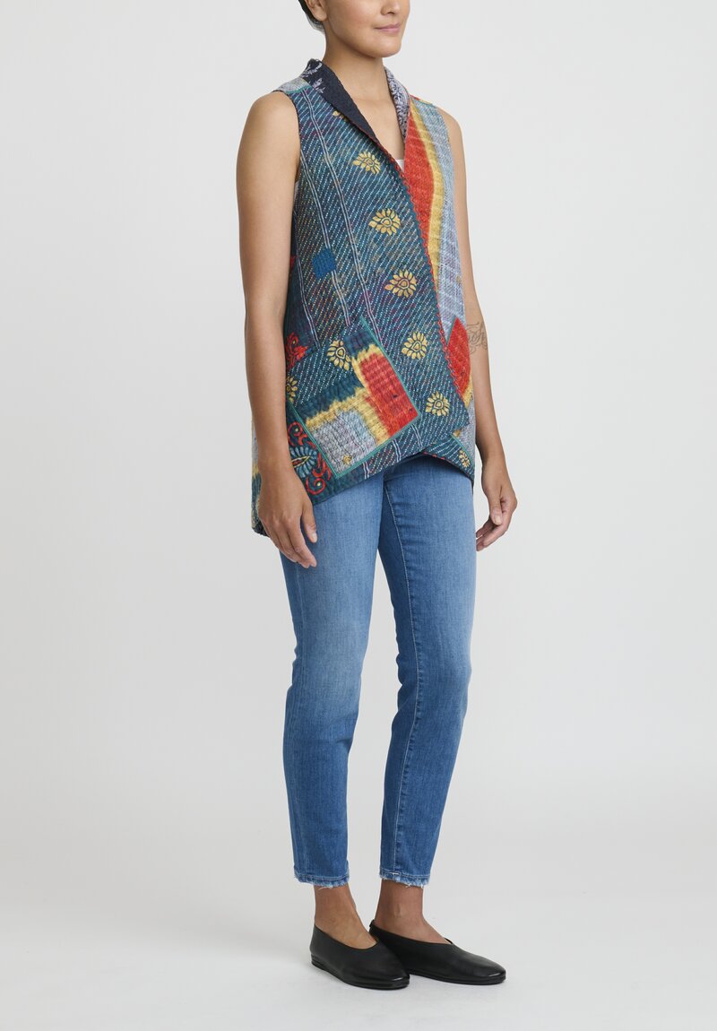 Mieko Mintz 4-Layer Vintage Cotton A-Line Short Vest in Blue, Red & Yellow	