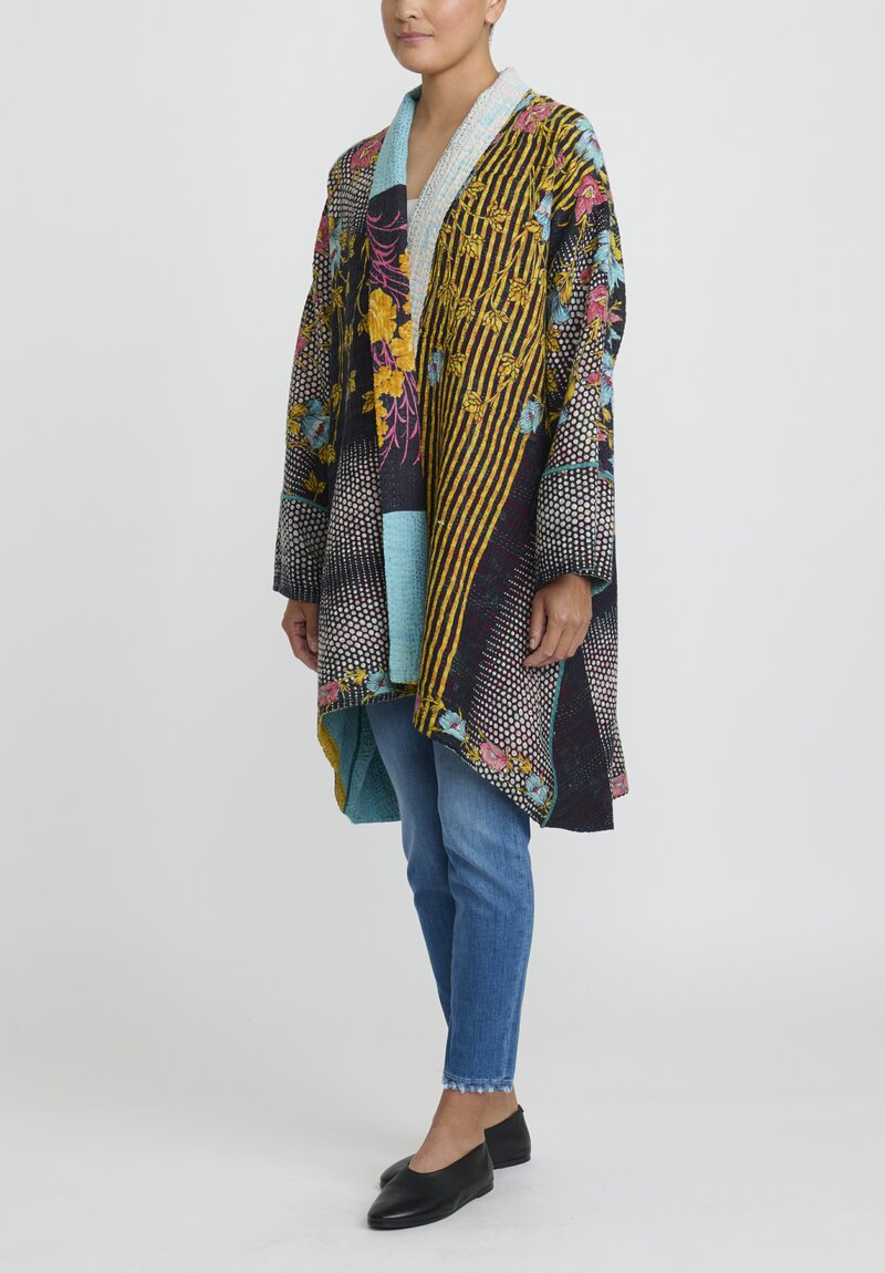 Mieko Mintz 4Layer Vintage Cotton Long Kimono Jacket in Black, White