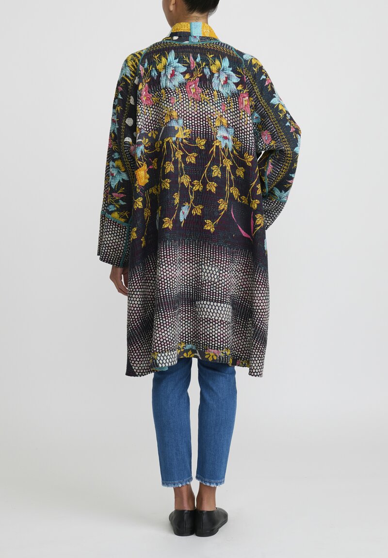 Mieko Mintz 4Layer Vintage Cotton Long Kimono Jacket in Black, White