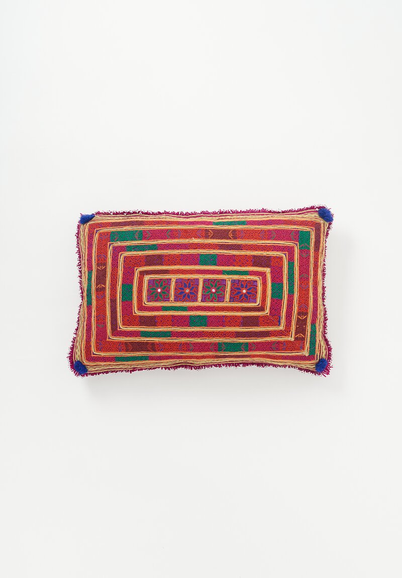 Antique Thar Silk Embroidered Lumbar Pillow	