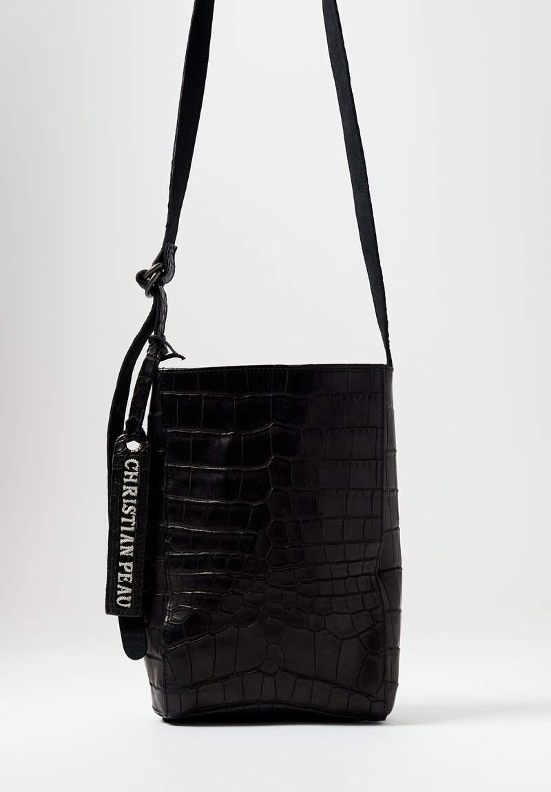 Christian Peau Crocodile Leather Crossbody Bag Black	