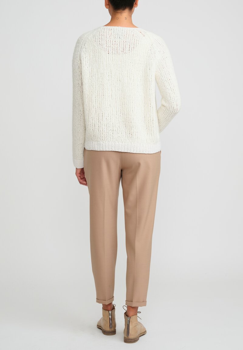 Wommelsdorff Hand Knit Cashmere & Silk Mati Sweater in Milk & Salt White	