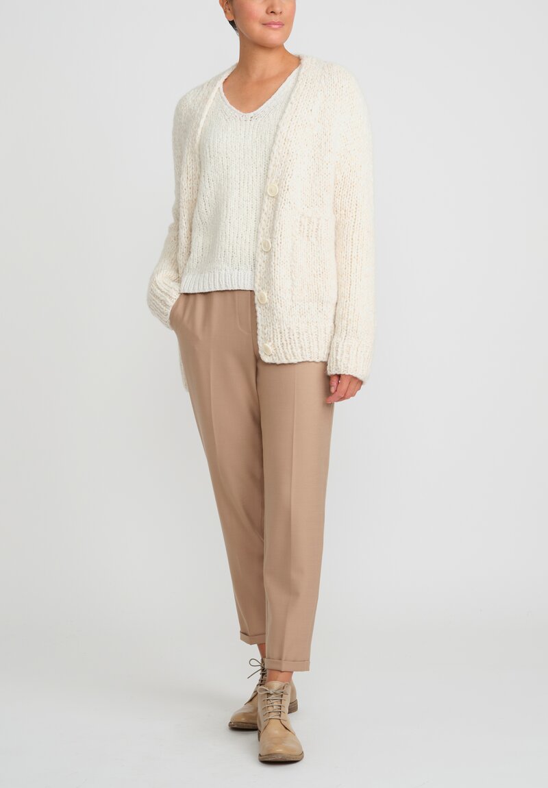 Wommelsdorff Hand Knit Cashmere & Silk Mati Sweater in Milk & Salt White	