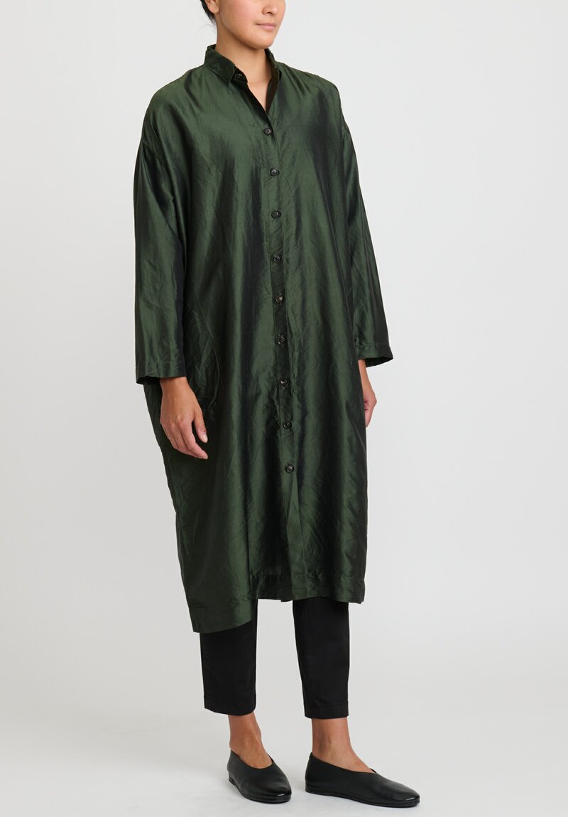 Christian Peau Silk Easy Dress in Kale Green	