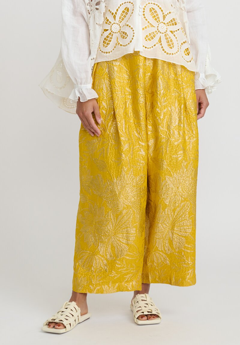 Biyan Lamé Silk Pristine Pant in Yellow	