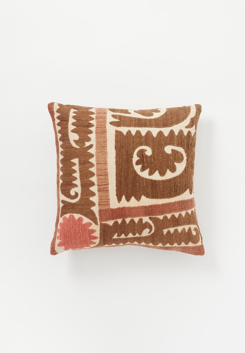 Vintage Suzani Square Pillow in Clay, Cream & Brown II	