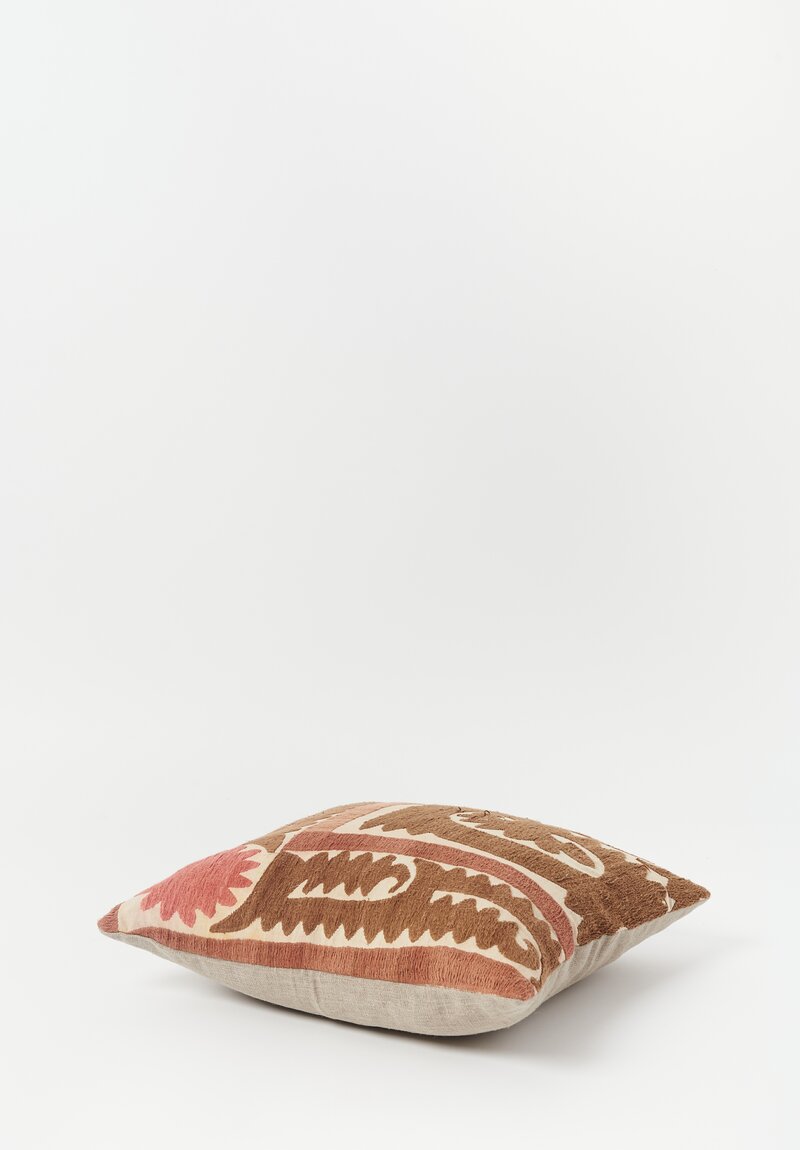 Vintage Suzani Square Pillow in Clay, Cream & Brown II	