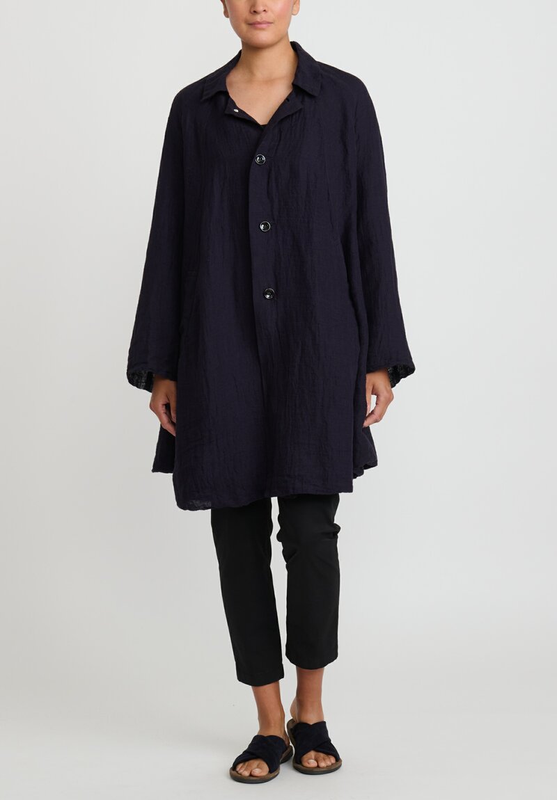 Kaval Linen Gauze Dohchu Coat in Navy Blue	