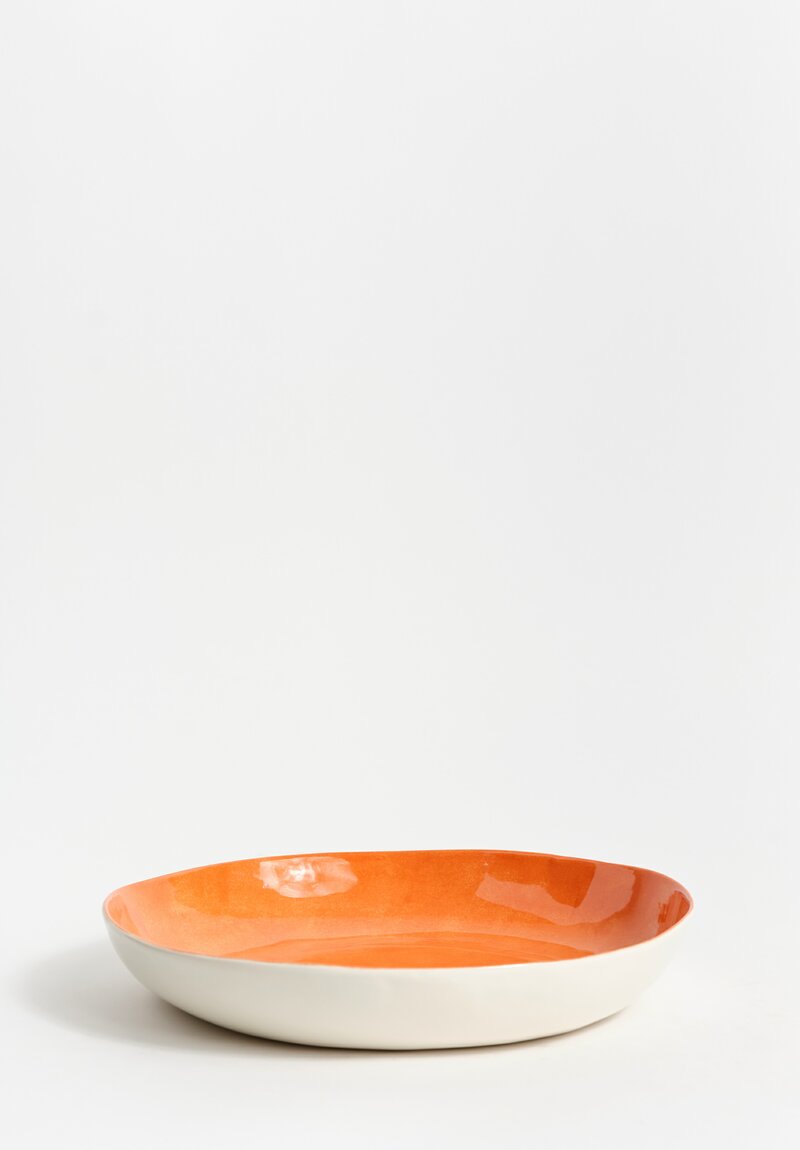 Stamperia Bertozzi Handmade Porcelain Solid Interior Shallow Serving Bowl Arancio Orange