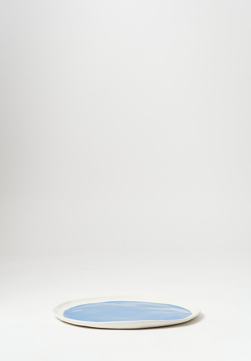 Stamperia Bertozzi Handmade Porcelain Painted Interior with White Rim Dinner Plate Blue	
