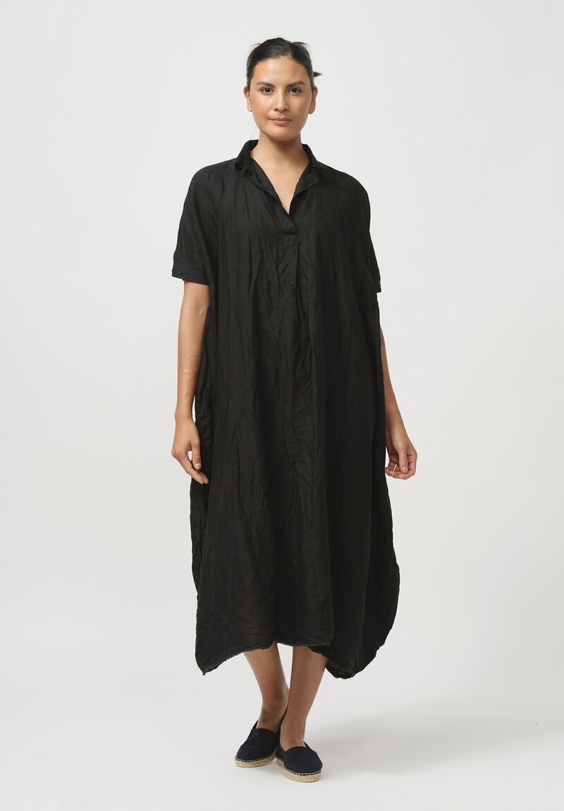 Daniela Gregis Washed Linen Rossella Abito Dress in Nero Black	