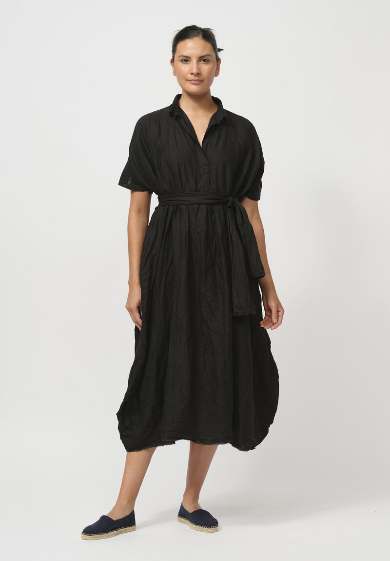 Daniela Gregis Washed Linen Rossella Abito Dress in Nero Black	