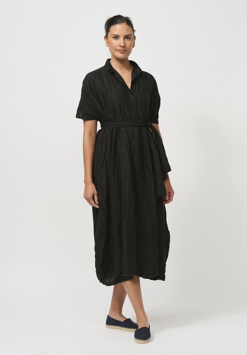 Daniela Gregis Washed Linen Rossella Abito Dress in Nero Black	