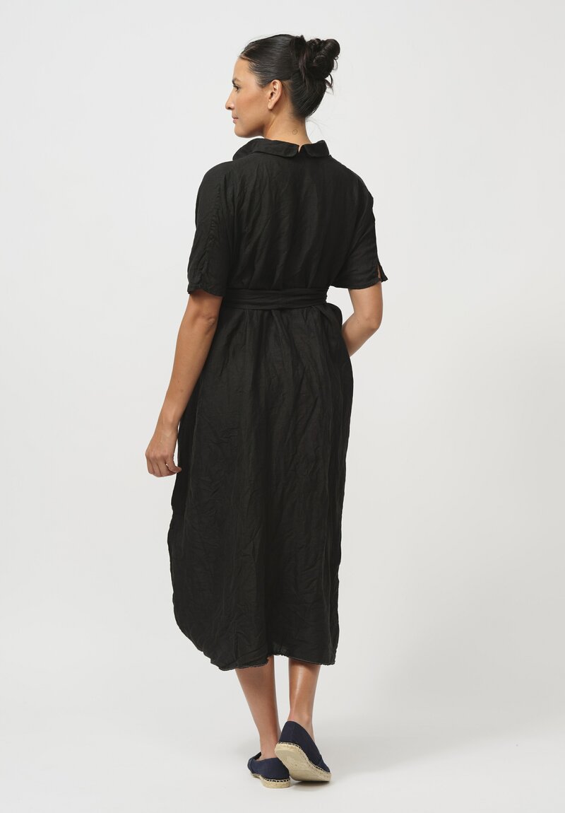 Daniela Gregis Washed Linen Rossella Abito Dress in Nero Black	