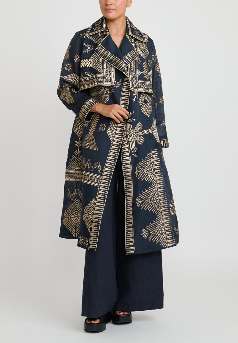 Biyan Silk Organza Embroidered Ratovina Light Trench Coat	