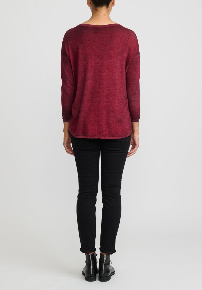 Avant Toi Hand Painted Cashmere & Silk Barchetta Sweater in Nero Wine Red