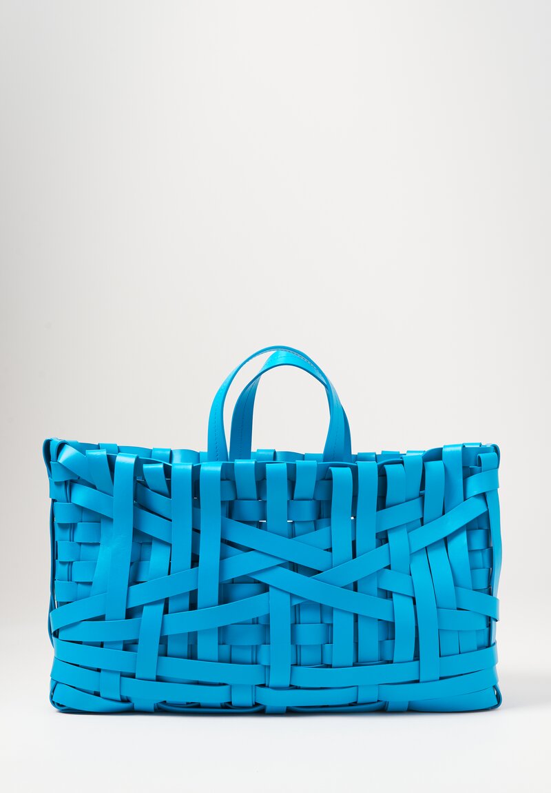 Jil Sander Large Woven Basket Tote in Lagoon Blue