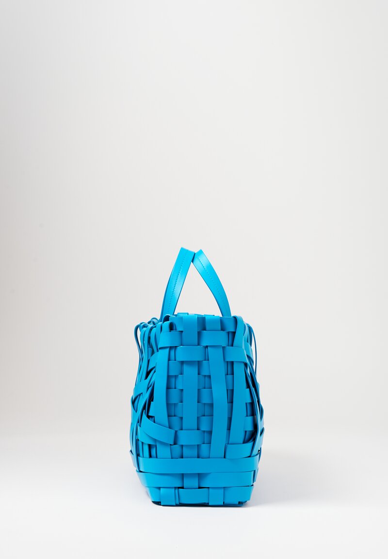 Jil Sander Large Woven Basket Tote in Lagoon Blue