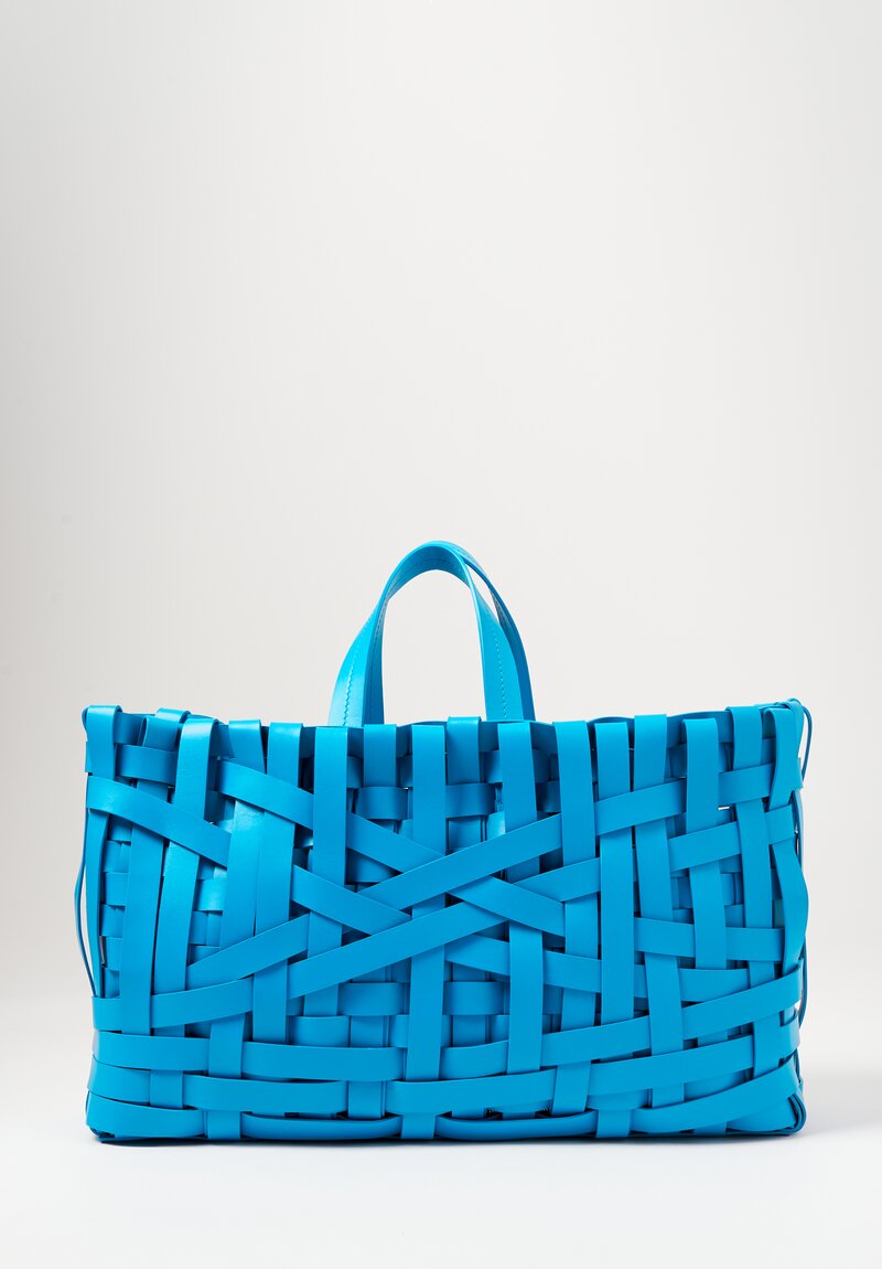 Jil Sander Large Woven Basket Tote in Lagoon Blue