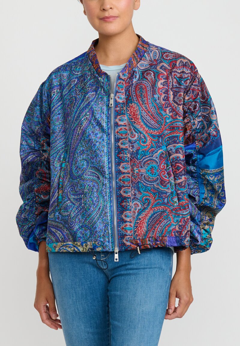 Giorgio Brato Hand Dyed Silk Zip-Up Jacket in Blue & Orange Multi