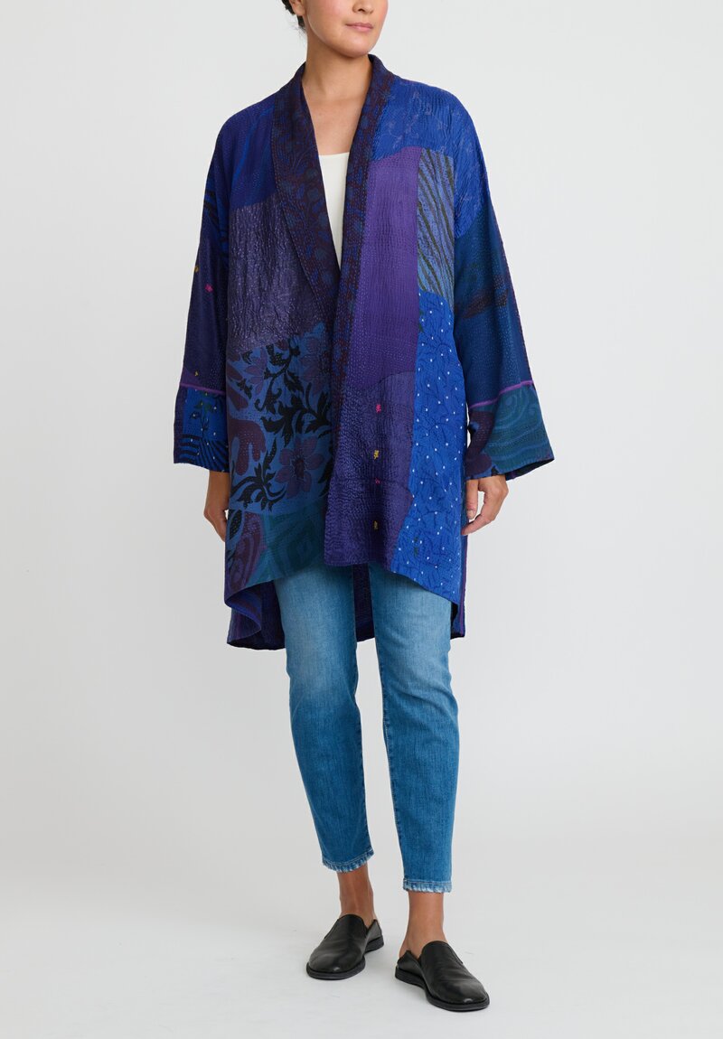 Mieko Mintz 2-Layer Vintage Georgette Silk Kimono Long Jacket	