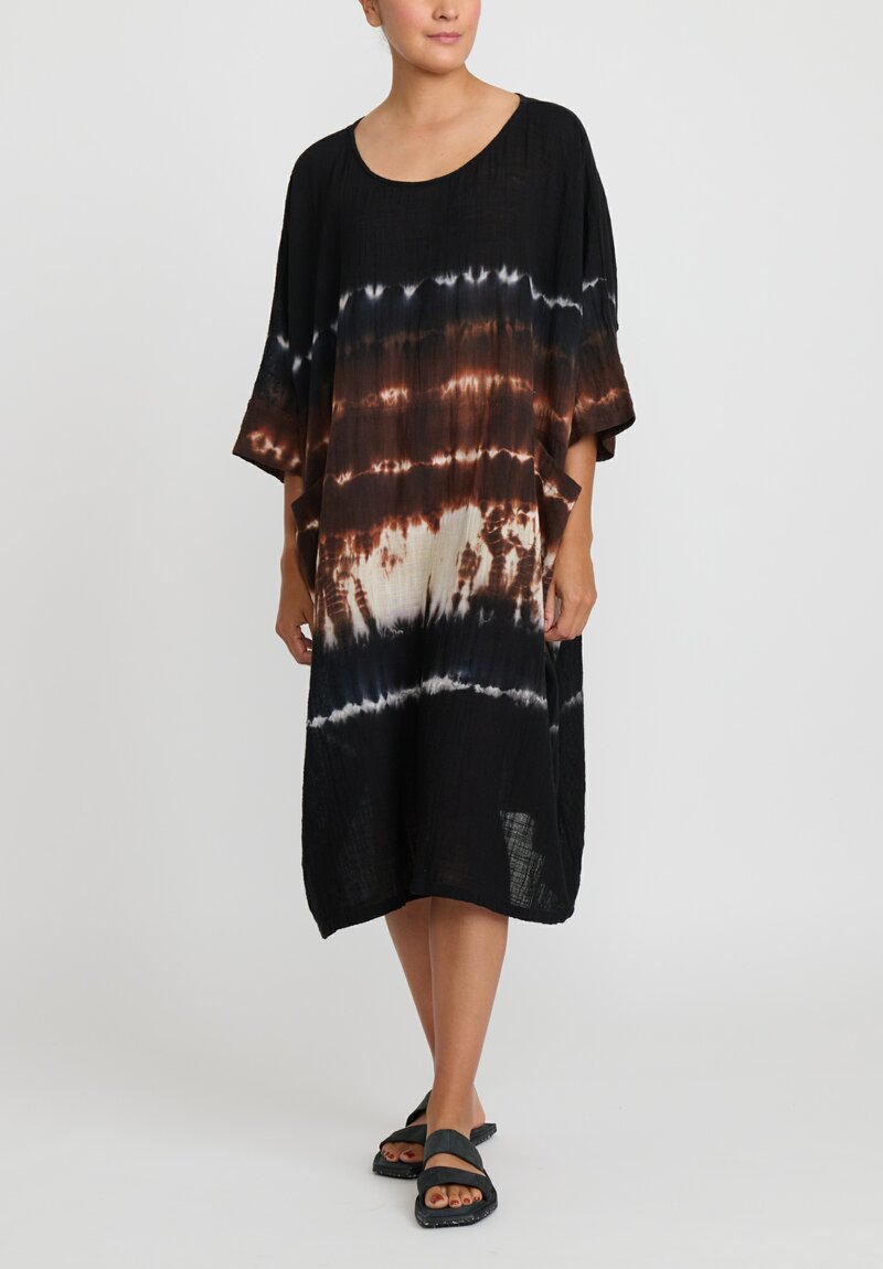 Gilda Midani Pattern Dyed Cotton Bucket Dress in Chocolate Brown Row