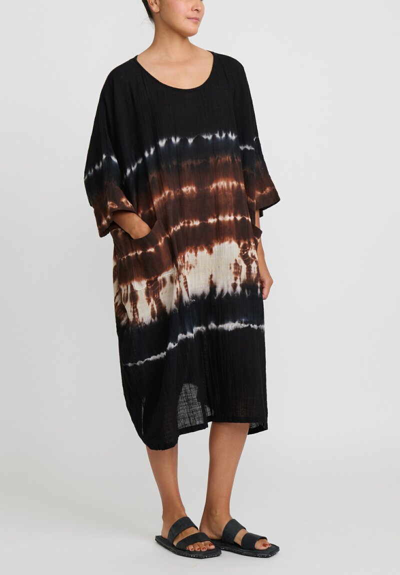 Gilda Midani Pattern Dyed Cotton Bucket Dress in Chocolate Brown Row