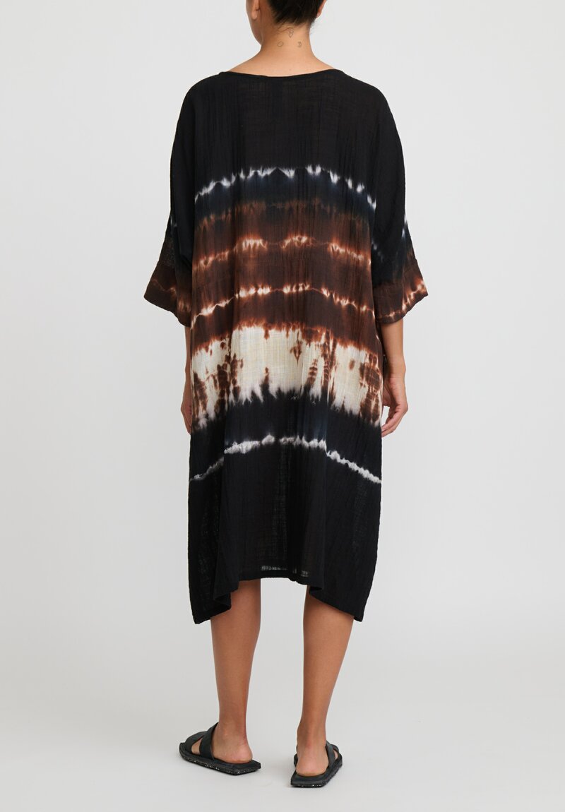 Gilda Midani Pattern Dyed Cotton Bucket Dress in Chocolate Brown Row