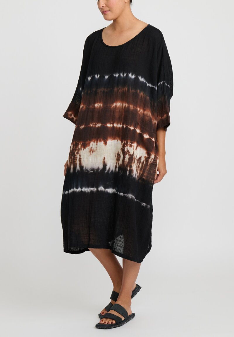 Gilda Midani Pattern Dyed Cotton Bucket Dress in Chocolate Brown Row