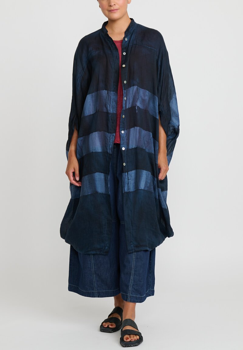 Gilda Midani Pattern Dyed Linen Square Dress in Blue